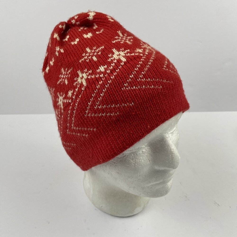 Obermeyer Winter Beanie Adult OS Wool Blend Red Ski Knit Hat Snowflakes